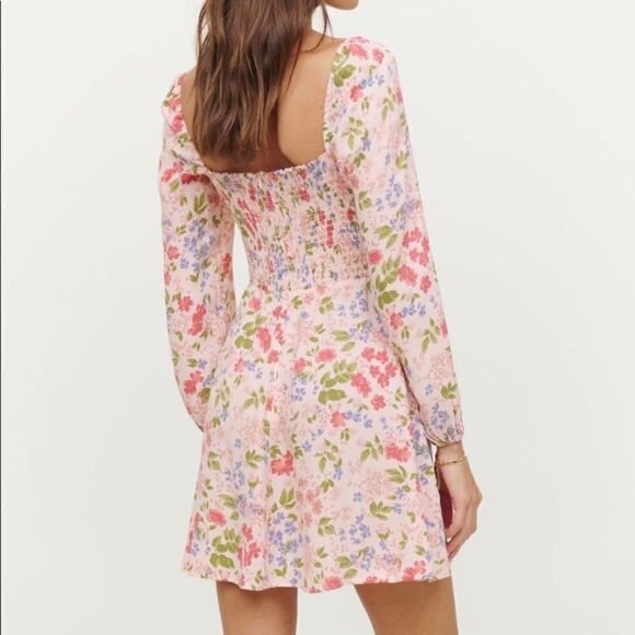 Reformation Mini Esmee Pink Dress Floral Long Sleeve Size 0 - Picture 5 of 11